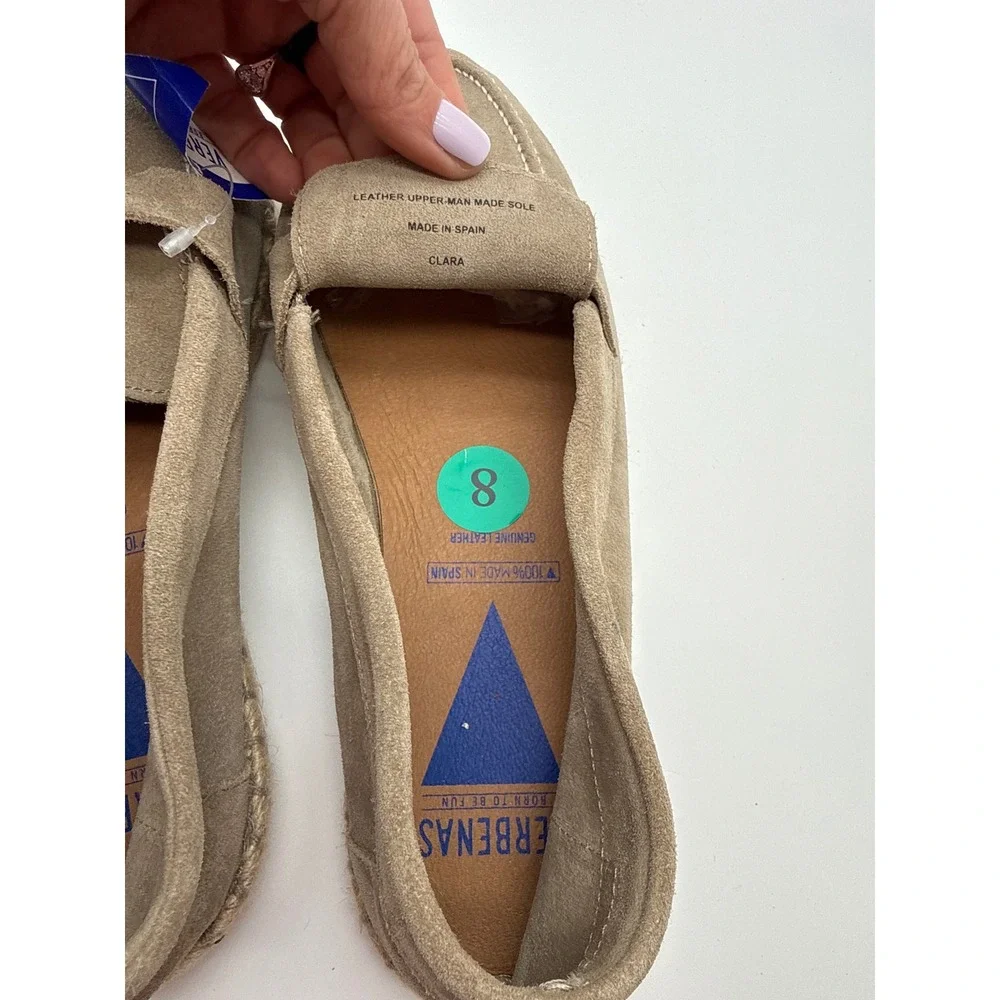 Verbenas Clara Taupe Suede Espadrille Loafers Made in Spain Womens Size 8 New